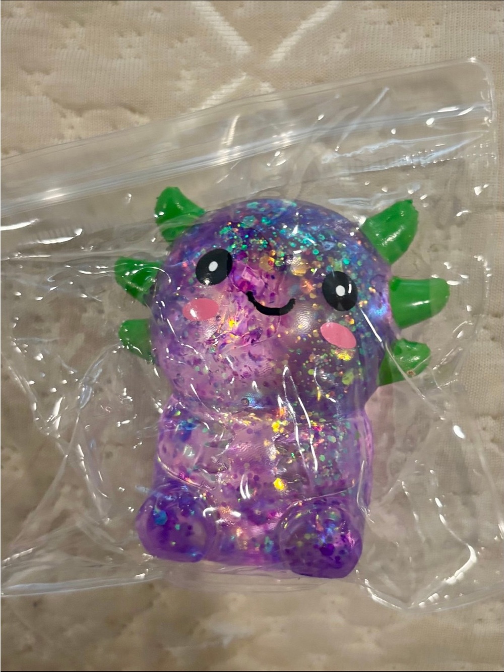 New Squishy Sensory Toy 3" Glitter Squeezy Sparkle Sugar Purple Axolotl Animal